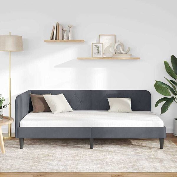 vidaXL Eckbettgestell mit Kopfteil Dunkelgrau 90 x 190 cm Samt