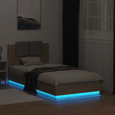 vidaXL Bettgestell mit Kopfteil und LED-Leuchten Sonoma-Eiche 90x190cm