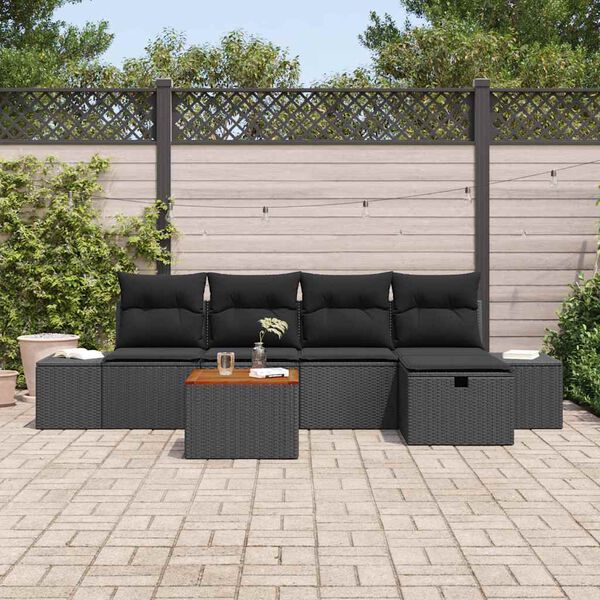 vidaXL Gartensofa-set mit Kissen 6 pcs Schwarz Poly-Rattan