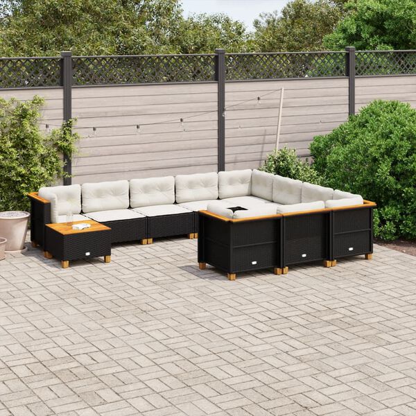vidaXL 11-tlg. Garten-Sofagarnitur mit Kissen Schwarz Poly Rattan