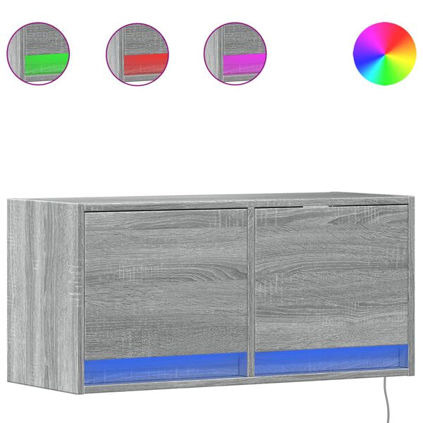 vidaXL TV-Wandschrank mit LED-Beleuchtung Grau Sonoma 80x31x38 cm