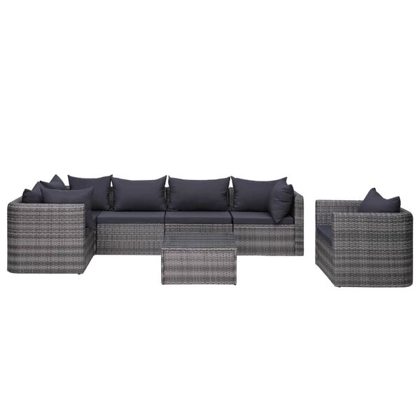 vidaXL 7-tlg. Garten-Sofagarnitur mit Polster&Kissen Poly Rattan Grau