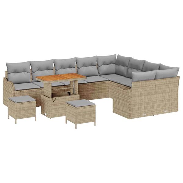 vidaXL Garten-Sofa-Set mit Kissen mit Kissen 12 pcs Beige und Hellgrau