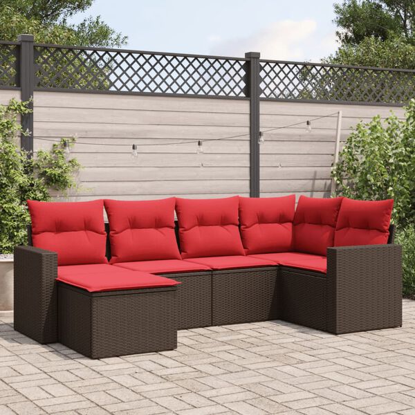 vidaXL 6-tlg. Garten-Sofagarnitur mit Kissen Braun Poly Rattan