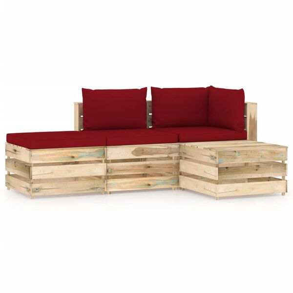 vidaXL 4-tlg. Garten-Lounge-Set mit Kissen Gr&uuml;n Impr&auml;gniertes Holz