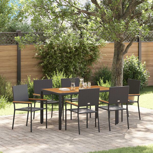 vidaXL Garten Essgruppe 7 pcs Schwarz Poly-Rattan