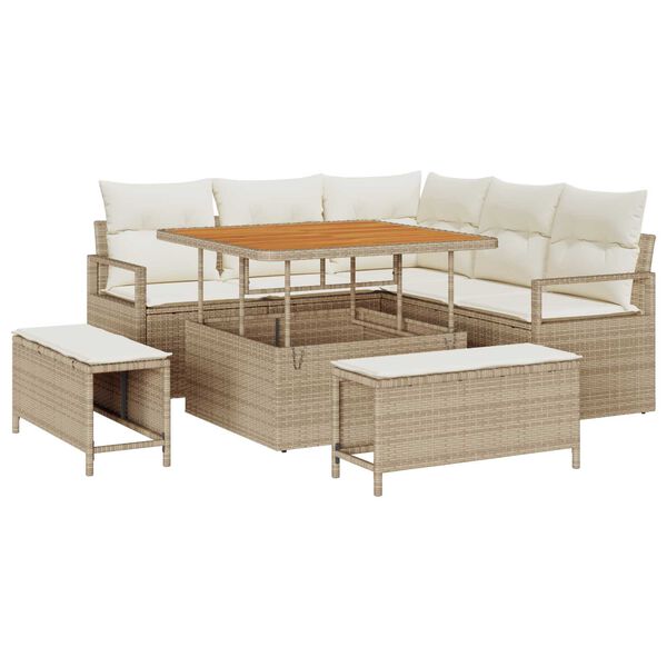 vidaXL Garten-Sofa-Set mit Kissen mit Speicher 8 pcs Beige und Creme