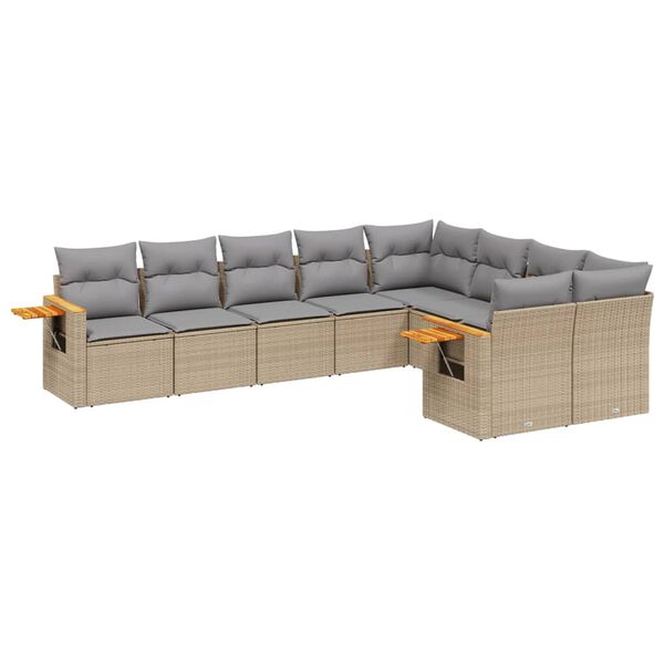 vidaXL 9-tlg. Garten-Sofagarnitur mit Kissen Beige Poly Rattan