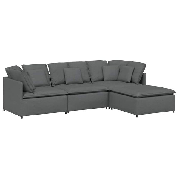 vidaXL Modulares Sofa mit Fu&szlig;hocker Kissen Stoff Dunkelgrau