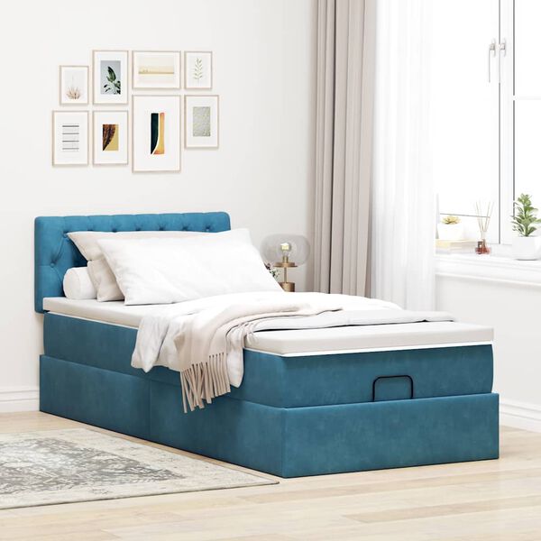 vidaXL Ottoman-Bett mit Matratze Dunkelblau 100x200 cm Samt