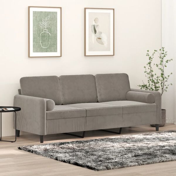vidaXL 3-Sitzer-Sofa mit Kissen Hellgrau 180 cm Samt