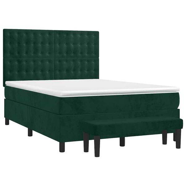 vidaXL Boxspringbett mit Matratze Dunkelgr&uuml;n 140x200 cm Samt