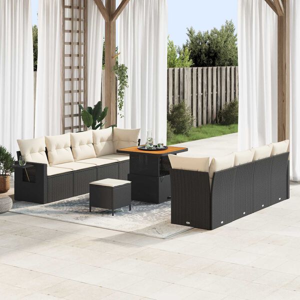 vidaXL Gartensofa-set mit Kissen 11 pcs Schwarz und Creme Poly-Rattan