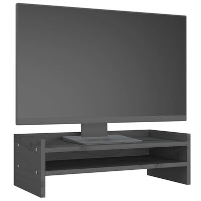 vidaXL Monitorständer Grau 50x24x16 cm Massivholz Kiefer