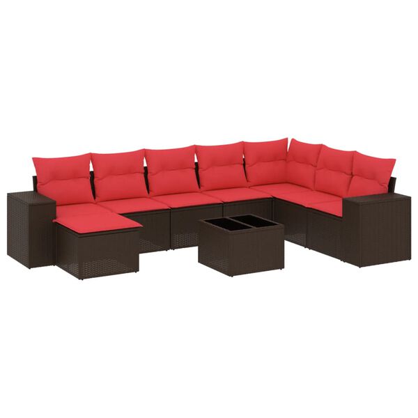 vidaXL 9-teiliges Gartensofa-Set mit Kissen, braun, Polyrattan