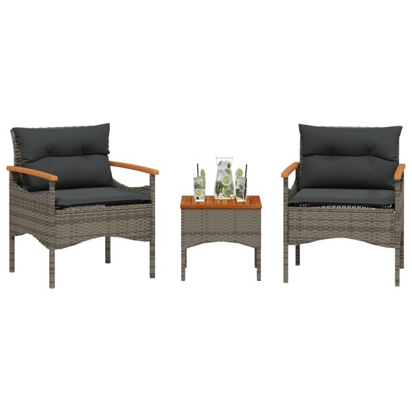 vidaXL 3-tlg. Garten-Sofagarnitur mit Kissen Grau Poly Rattan