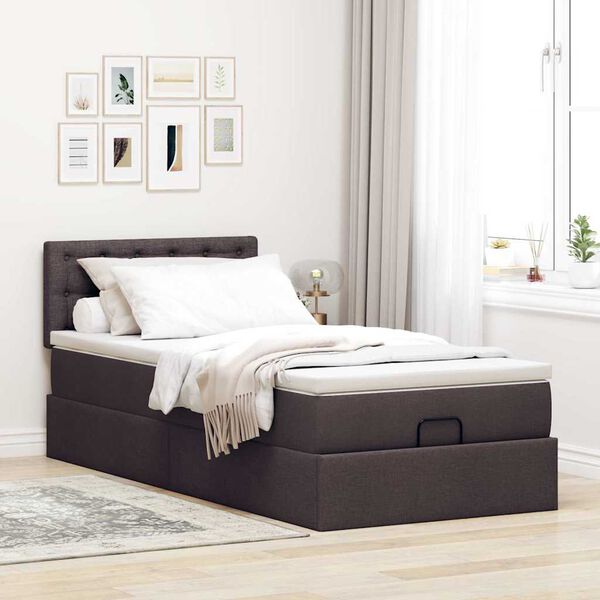 vidaXL Ottoman-Bett mit Matratze & LEDs Dunkelbraun 100x200 cm Stoff
