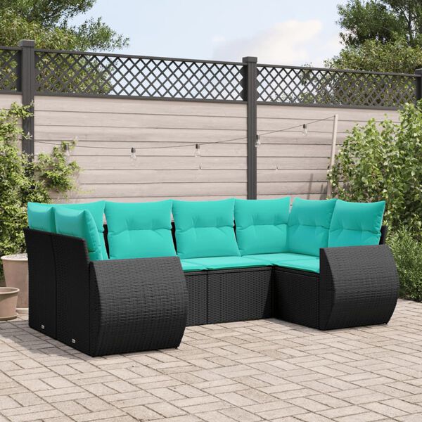 vidaXL 6-teiliges Gartensofa-Set mit Kissen, schwarzes Polyrattan