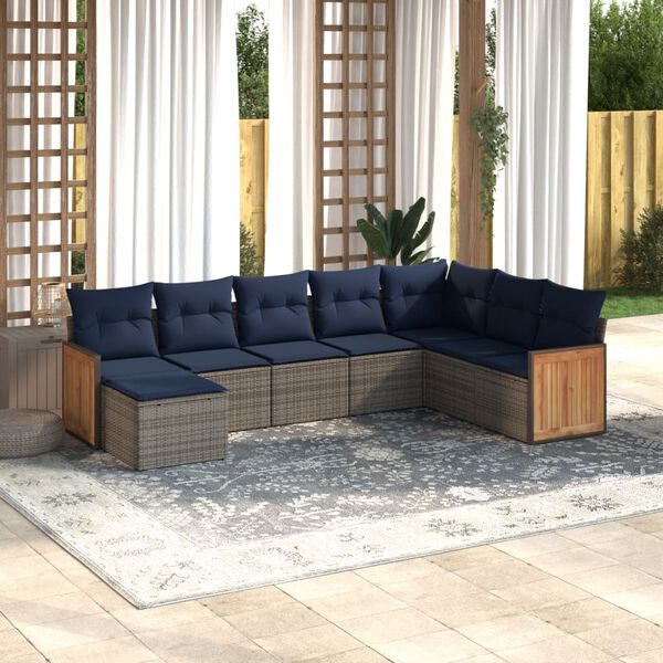 vidaXL 8-tlg. Garten-Sofagarnitur mit Kissen Grau Poly Rattan
