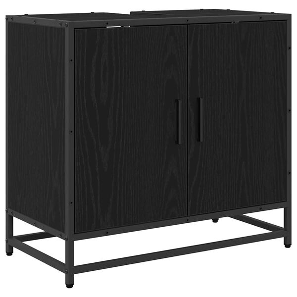 vidaXL Waschbeckenschrank mit T&uuml;r Schwarz Eichen-Optik 65 x 33 x 60 cm