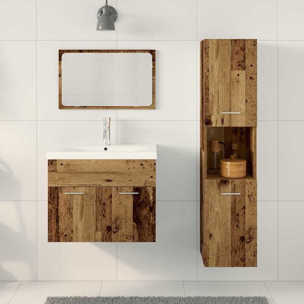 vidaXL Badezimmerm&ouml;bel-Set mit Regal mit T&uuml;r 4 pcs Braun Holzwerkstoff