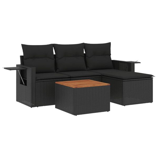 vidaXL 5-tlg. Garten-Sofagarnitur mit Kissen Schwarz Poly Rattan