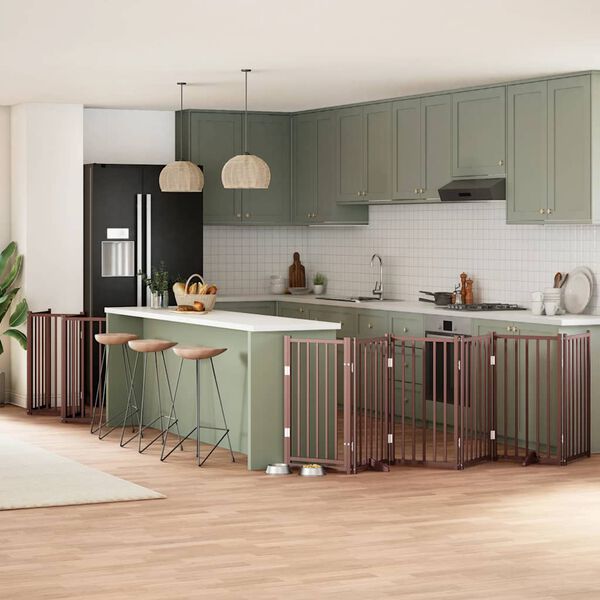 vidaXL 12-tlg. Hundetor mit T&uuml;r Faltbar Braun 600 cm Pappelholz