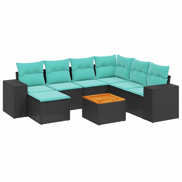 vidaXL 8-teiliges Gartensofa-Set mit Kissen, schwarzes Polyrattan