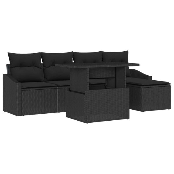 vidaXL Garten-Sofa-Set mit Kissen 6 pcs Schwarz Poly-Rattan
