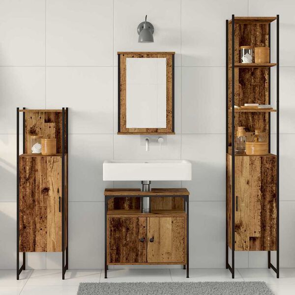 vidaXL Badezimmerm&ouml;bel Set mit Regal 4 pcs Altholz Holzwerkstoff