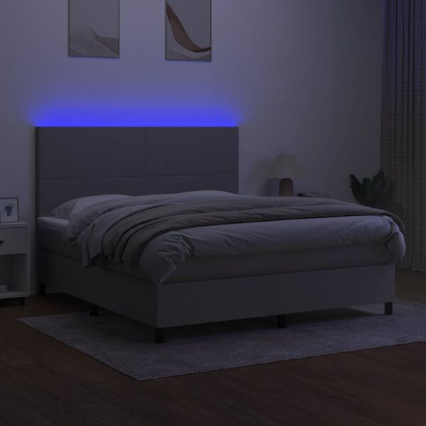vidaXL Boxspringbett mit Matratze & LED Hellgrau 160x200 cm Stoff