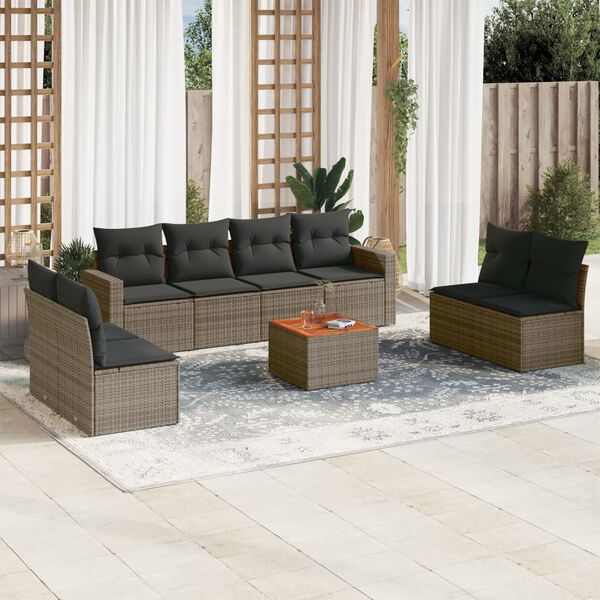 vidaXL 9-tlg. Garten-Sofagarnitur mit Kissen Grau Poly Rattan