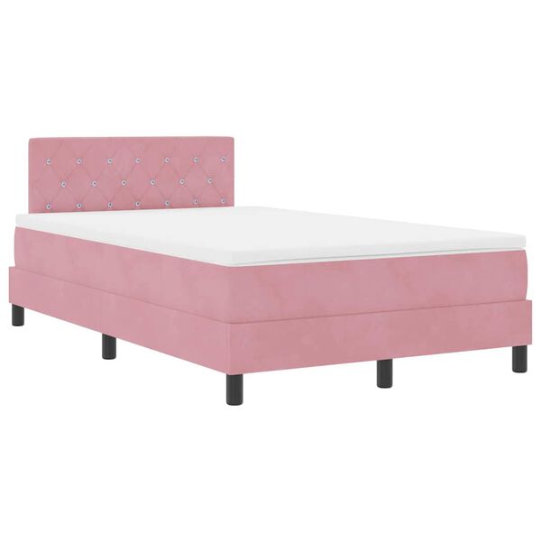 vidaXL LED Boxspringbett mit Matratze mit LED Rosa 120 x 200 cm Samt