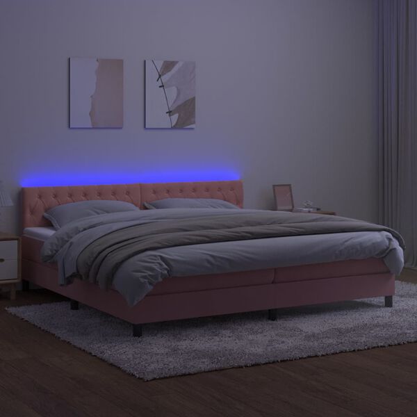 vidaXL Boxspringbett mit Matratze & LED Rosa 200x200 cm Samt