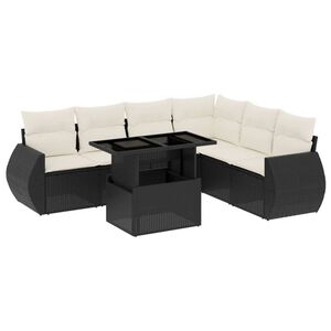 vidaXL 7-tlg. Garten-Sofagarnitur mit Kissen Schwarz Poly Rattan