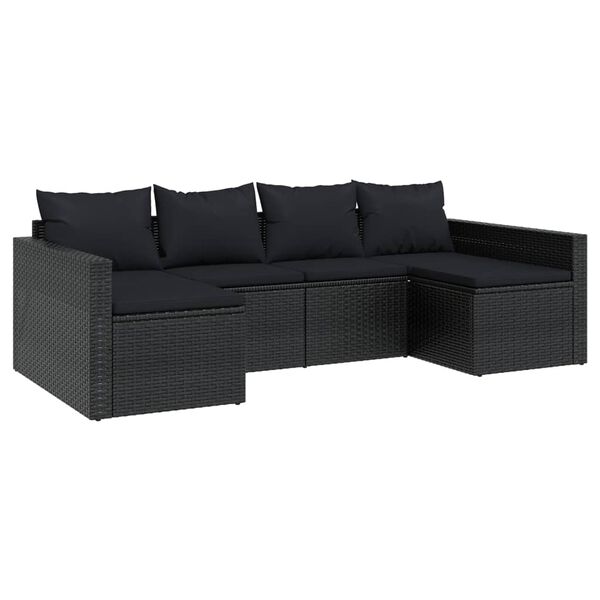 vidaXL 2-tlg. Garten-Lounge-Set mit Kissen Schwarz Poly Rattan