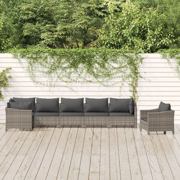vidaXL 7-tlg. Garten-Lounge-Set mit Kissen Grau Poly Rattan