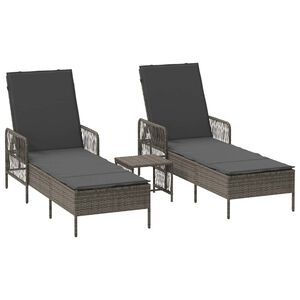 vidaXL Sonnenliege 3 stk. Poly-Rattan Grau und Dunkelgrau
