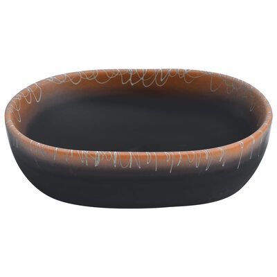 vidaXL Aufsatzwaschbecken Schwarz und Orange Oval 47x33x13 cm Keramik