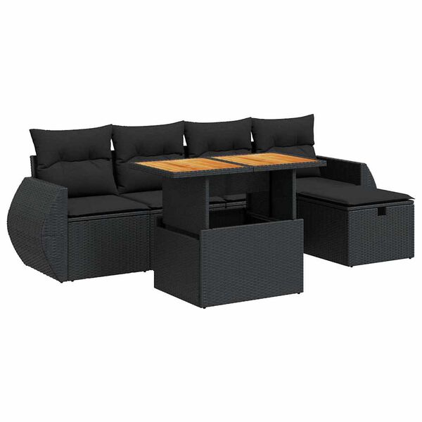 vidaXL 6-tlg. Garten-Sofagarnitur mit Kissen Schwarz Poly Rattan