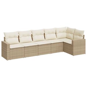 vidaXL 6-tlg. Garten-Sofagarnitur mit Kissen Beige Poly Rattan