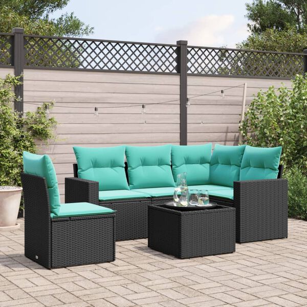 vidaXL 6-tlg. Garten-Sofagarnitur mit Kissen Schwarz Poly Rattan