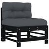 vidaXL Mittelsofa mit Kissen Schwarz Massivholz Kiefer