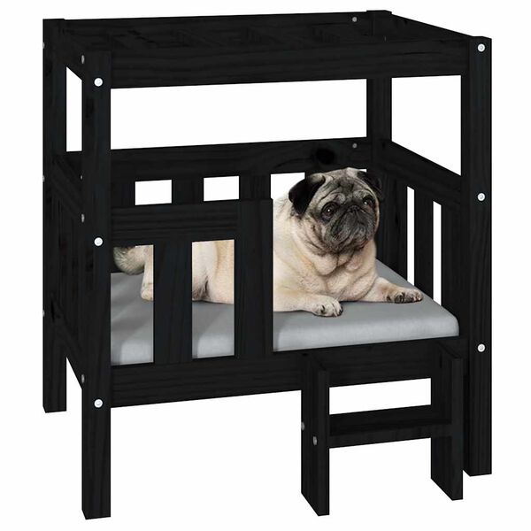 vidaXL Hundebett Schwarz 65,5x50,5x70 cm Massivholz Kiefer