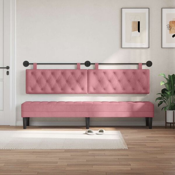 vidaXL H&auml;ngevorderseite Wandmontiert Rosa 210 x 55 x 7 cm Samt