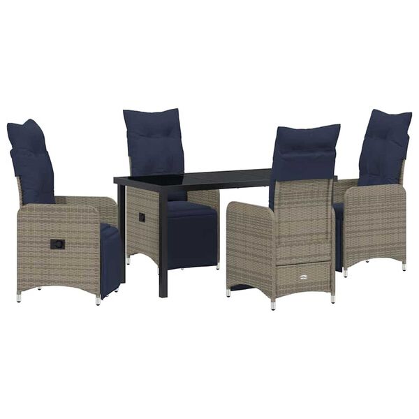 vidaXL Tisch- und Stuhlset mit Kissen 5 pcs Grau PE-Rattan