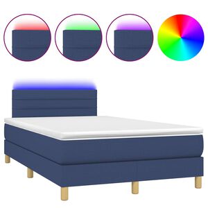 vidaXL Boxspringbett mit Matratze & LED Blau 120x190 cm Stoff