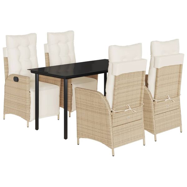 vidaXL 5-tlg. Garten-Essgruppe mit Kissen Beige Poly Rattan