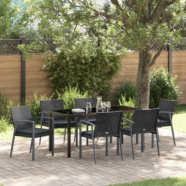 vidaXL Garten Essgruppe 7 pcs Schwarz und Grau PE-Rattan