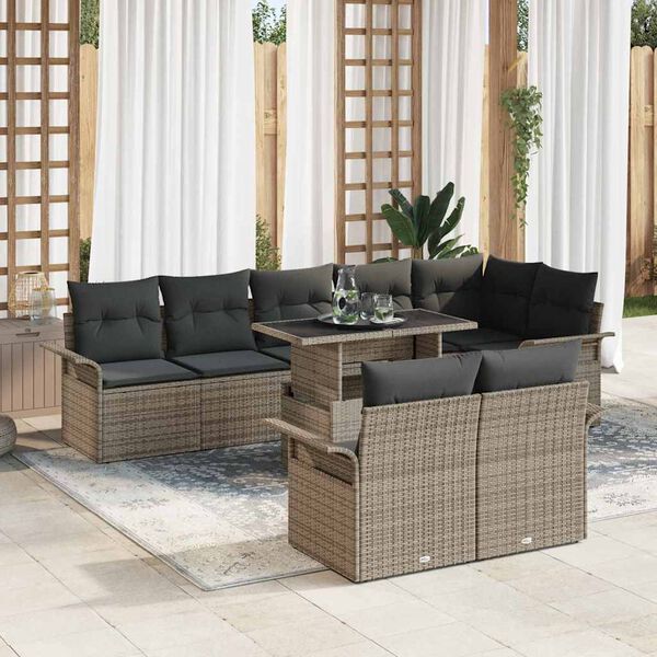 vidaXL Gartensofa-set mit Kissen 9 pcs Grau Poly-Rattan